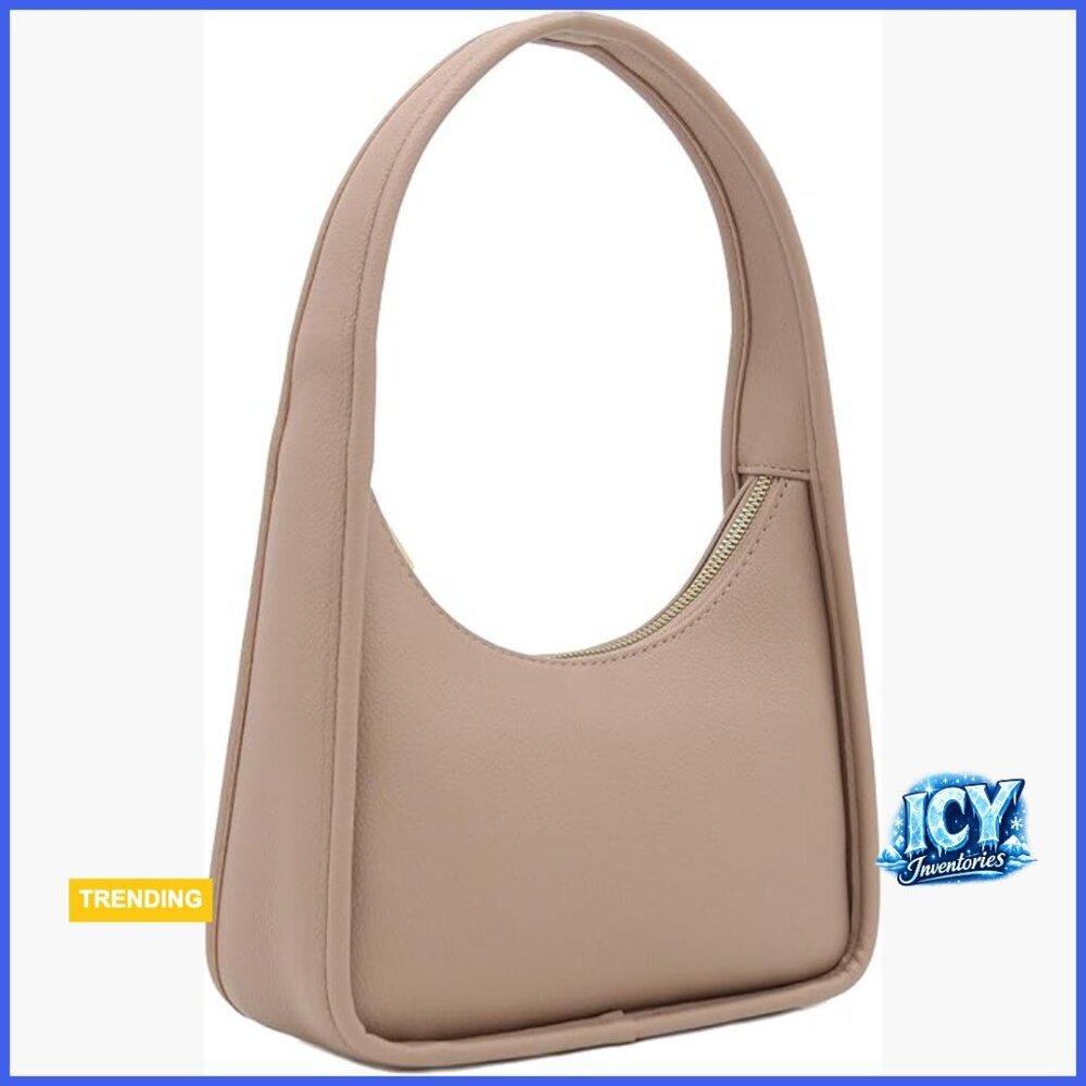 Faux Leather Shoulder Bag with Top Handle, Minimalist Underarm Purse